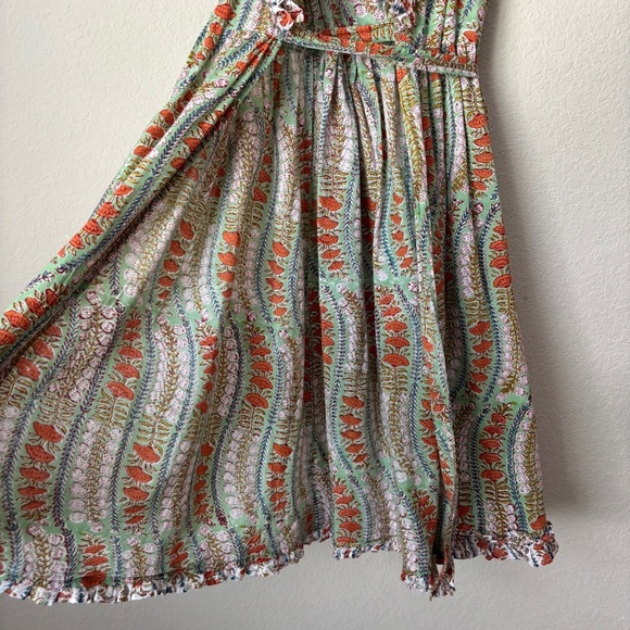 Anokhi Koki Boho Block Print Ruffle Trim Midi Wrap Dress Girls 10-11 Yrs - Picture 13 of 15